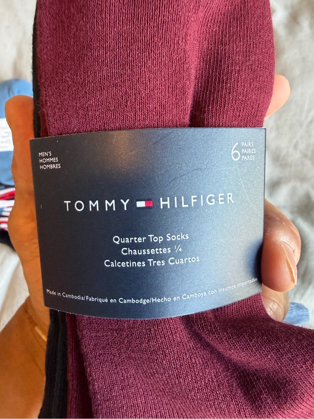 NWT - X2 Tommy Hilfiger Men's 6-Pack Crew Socks - Blue & Burgundy - Picture 4 of 5